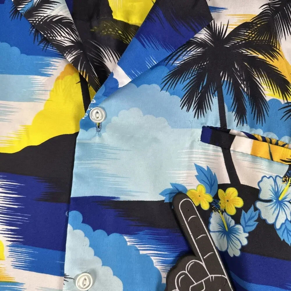 Orchid Fashion Shirt Men XL Blue 100% Rayon Hawaiin Camp True Vtg 70s READ